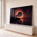 Quadro Decorativo Grande Eclipse Solar para Sala Laranja | quadros decorativos para sala | eclipse solar com nuvens de fogo e árvore solitária refletida no lago | em Quadros para Sala | Porao dos Quadros