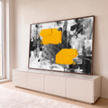 Quadro Decorativo Grande Abstrato e Preto para Sala Amarelo | quadros decorativos para sala | pintura abstrata com blocos de amarelo sobre fundo preto e branco texturizado | em Quadros para Sala | Porao dos Quadros