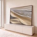 Quadro Decorativo Grande Dunas e Espuma do Mar para Sala | quadros decorativos para sala | espuma branca do mar encontrando dunas de areia dourada em composição diagonal | em Quadros para Sala | Porao dos Quadros