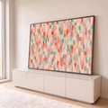Quadro Decorativo Grande Abstrato em Pinceladas para Sala | quadros decorativos para sala | pinceladas abstratas em rosa, coral e verde-sálvia com textura densa | em Quadros para Sala | Porao dos Quadros