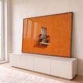 Quadro Decorativo Grande Varanda com Flores para Sala | quadros decorativos para sala | janela branca e varanda com grade de ferro e flores sobre parede laranja vibrante | em Quadros para Sala | Porao dos Quadros