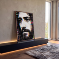 Quadro Decorativo Grande Rosto Masculino para Sala Preto | quadros decorativos para sala | rosto masculino com barba em efeito glitch digital e distorção cromática | em Quadros para Sala | Porao dos Quadros