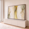 Quadro Decorativo Grande Mármore com Veios para Sala Dourado | quadros decorativos para sala | efeito mármore líquido com veios dourados e cinza sobre fundo branco | em Quadros para Sala | Porao dos Quadros