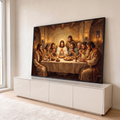 Quadro Decorativo Grande Última Ceia Apóstolos para Sala | quadros decorativos para sala | última ceia com Jesus e nove apóstolos orando à mesa iluminada por velas | em Quadros para Sala | Porao dos Quadros