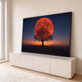 Quadro Decorativo Grande Lua Vermelha Laranja para Sala | quadros decorativos para sala | lua vermelha gigante atrás de árvore seca silhueta ao entardecer | em Quadros para Sala | Porao dos Quadros