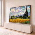 Quadro Decorativo Grande Campo de Trigo para Sala Amarelo | quadros decorativos para sala | campo de trigo dourado com ciprestes escuros e céu turquesa em espiral | em Quadros para Sala | Porao dos Quadros