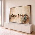 Quadro Decorativo Grande Última Ceia Aquarela para Sala Bege | quadros decorativos para sala | pintura em aquarela da Última Ceia com Jesus e os apóstolos à mesa | em Quadros para Sala | Porao dos Quadros