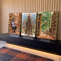 Quadro Decorativo Kit 3 Telas Livros e Leitura para Sala | quadros decorativos para sala | pessoas lendo em meio a livros empilhados e estantes, estilo aquarela em tons terrosos | em Quadros para Sala | Porao dos Quadros