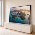 Quadro Decorativo Grande Arquipélago Tropical para Sala Azul | quadros decorativos para sala | vista aérea de ilhas verdes cercadas por mar turquesa ao entardecer | em Quadros para Sala | Porao dos Quadros
