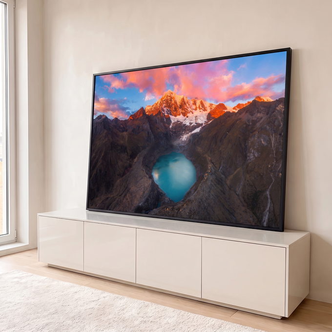 Quadro Decorativo Grande Lago Turquesa para Sala Azul | quadros decorativos para sala | montanha nevada dourada ao pôr do sol com lago turquesa no vale | em Quadros para Sala | Porao dos Quadros