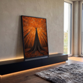 Quadro Decorativo Grande Árvore Vista Outono para Sala | quadros decorativos para sala | árvore vista de baixo com copa alaranjada de outono em floresta densa | Porao dos Quadros