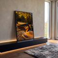 Quadro Decorativo Grande Aerofólio de Carro para Sala | quadros decorativos para sala | carro esportivo laranja com aerofólio preto em cenário de outono dourado | em Quadros para Sala | Porao dos Quadros
