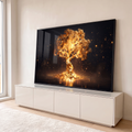 Quadro Decorativo Grande Árvore Dourada Formatos para Sala | quadros decorativos para sala | árvore dourada luminosa com tronco em espiral sobre fundo preto estrelado | em Quadros para Sala | Porao dos Quadros