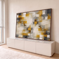 Quadro Decorativo Grande Mosaico Abstrato para Sala Dourado | quadros decorativos para sala | mosaico abstrato com blocos dourados, cinza e brancos em textura pintada | em Quadros para Sala | Porao dos Quadros