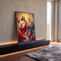 Quadro Decorativo Sagrados Corações de Jesus e Maria Dourado | quadros decorativos para sala | Jesus e Nossa Senhora com corações sagrados flamejantes e auréolas douradas | em Quadros para Sala | Porao dos Quadros