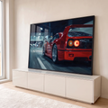 Quadro Decorativo Grande Carro Esportivo para Sala Vermelho | quadros decorativos para sala | carro esportivo vermelho em cena noturna urbana com faróis acesos | em Quadros para Sala | Porao dos Quadros
