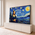 Mona Lisa pintada no estilo Van Gogh diante do céu da Noite Estrelada com lua e cipreste, quadro decorativo