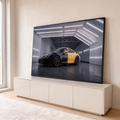 Quadro Decorativo Grande Carro Amarelo para Sala Preto | quadros decorativos para sala | carro esportivo preto e amarelo em garagem iluminada por faixas de led | em Quadros para Sala | Porao dos Quadros