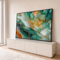 Quadro Decorativo Grande Mármore Líquido para Sala Verde | quadros decorativos para sala | abstrato fluido verde e âmbar com veios dourados brilhantes tipo mármore | em Quadros para Sala | Porao dos Quadros