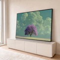 Quadro Decorativo Grande Árvore Roxa para Sala Roxo | quadros decorativos para sala | árvore com flores roxas isolada em campo sob nuvens volumosas e céu esverdeado | em Quadros para Sala | Porao dos Quadros