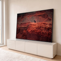 Cavalo negro solitário no topo de penhasco em cânion de rochas vermelhas, quadro decorativo