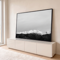 Quadro Decorativo Grande Cordilheira Nevada para Sala Branco | quadros decorativos para sala | cordilheira nevada em preto e branco com picos escuros em primeiro plano | em Quadros para Sala | Porao dos Quadros