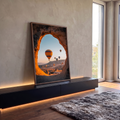 Quadro Decorativo Balões na Capadócia Vistos de Dentro | quadros decorativos para sala | vista de dentro de uma caverna com balões de ar quente sobre a Capadócia | em Quadros para Sala | Porao dos Quadros
