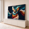 Quadro Decorativo Grande Fitas Abstratas para Sala Azul | quadros decorativos para sala | fitas abstratas entrelaçadas em azul, dourado e vermelho sobre fundo escuro | em Quadros para Sala | Porao dos Quadros