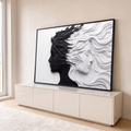 Quadro Decorativo Grande Dois Rostos para Sala Preto | quadros decorativos para sala | dois perfis femininos em preto e branco com cabelos ondulados esculpidos em camadas | em Quadros para Sala | Porao dos Quadros