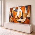 Quadro Decorativo Grande Abstrato Espiral para Sala | quadros decorativos para sala | composição abstrata com círculos e curvas sobrepostos em tons de laranja, marrom e bege | em Quadros para Sala | Porao dos Quadros