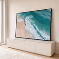 Quadro Decorativo Grande Praia Vista de Cima para Sala Azul | quadros decorativos para sala | vista aérea de ondas brancas quebrando sobre praia de areia clara e mar turquesa | em Quadros para Sala | Porao dos Quadros