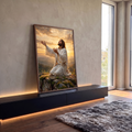 Quadro Decorativo Grande Jesus Orando Dourado para Sala | quadros decorativos para sala | Jesus ajoelhado em oração sobre rocha com céu dourado ao fundo | em Quadros para Sala | Porao dos Quadros