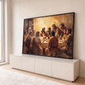 Quadro Decorativo Grande Última Ceia Mesa para Sala Marrom | quadros decorativos para sala | pintura da Última Ceia com Jesus e os apóstolos reunidos à mesa | em Quadros para Sala | Porao dos Quadros