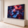 Quadro Decorativo Grande Hibiscos Azuis para Sala Azul | quadros decorativos para sala | flores de hibisco em azul, roxo e vermelho com pistilos laranja sobre fundo escuro | em Quadros para Sala | Porao dos Quadros