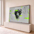 Quadro Decorativo Grande Medusa com Olhos para Sala Cinza | quadros decorativos para sala | cabeça de Medusa em cinza com cabelos de cobras e olhos verde neon brilhantes | em Quadros para Sala | Porao dos Quadros
