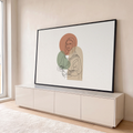 Quadro Decorativo Grande Mona Lisa em Line para Sala Bege | quadros decorativos para sala | retrato feminino em line art inspirado na Mona Lisa sobre formas geométricas abstratas | em Quadros para Sala | Porao dos Quadros