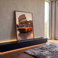 Charger laranja clássico com número 01 diante do Coliseu de Roma ao pôr do sol, quadro decorativo