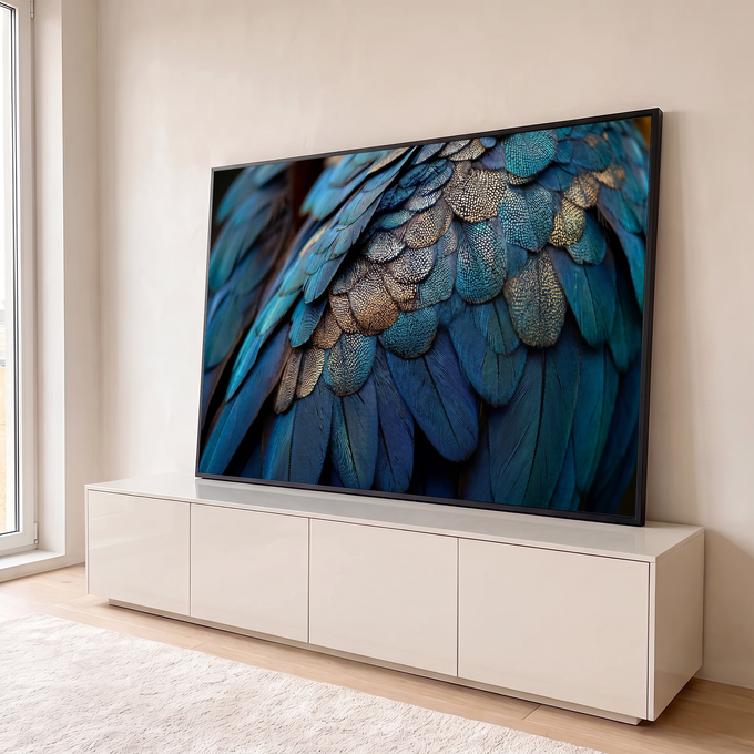 Quadro Decorativo Grande Penas Azuis para Sala Azul | quadros decorativos para sala | close extremo de penas azuis e douradas sobrepostas com textura detalhada | em Quadros para Sala | Porao dos Quadros