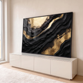 Quadro Decorativo Grande Textura Preta para Sala Preto | quadros decorativos para sala | textura preta em relevo com veios e respingos de tinta dourada metálica | em Quadros para Sala | Porao dos Quadros