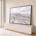 Quadro Decorativo Grande Paisagem Aérea de Dunas para Sala | quadros decorativos para sala | paisagem aérea abstrata com dunas em bege e cinza sob céu nublado | em Quadros para Sala | Porao dos Quadros