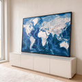 Quadro Decorativo Grande Mapa Mundi Sala para Sala Azul | quadros decorativos para sala | mapa-múndi em relevo texturizado com continentes brancos e oceano em tons de azul | em Quadros para Sala | Porao dos Quadros