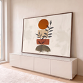 Quadro Decorativo Grande Formas Geométricas para Sala | quadros decorativos para sala | formas geométricas em terracota e bege com ramos desenhados em traço fino preto | em Quadros para Sala | Porao dos Quadros