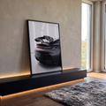 Traseira de Porsche 911 GT3 preto fosco com aerofólio de carbono em estúdio branco, quadro decorativo