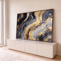 Quadro Decorativo Grande Mármore Líquido para Sala Preto | quadros decorativos para sala | textura abstrata de mármore líquido em preto, cinza e dourado com veios sinuosos | em Quadros para Sala | Porao dos Quadros