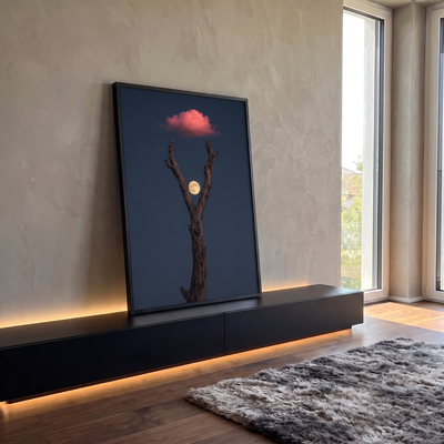 Quadro Decorativo Grande Lua na Árvore Seca para Quarto Azul