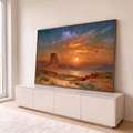 Quadro Decorativo Pôr do Sol no Vale dos Monumentos | quadros decorativos para sala | pôr do sol dourado sobre torres rochosas de deserto com céu estrelado | em Quadros para Sala | Porao dos Quadros