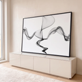 Quadro Decorativo Grande Fumaça Abstrata para Sala Preto | quadros decorativos para sala | formas de fumaça abstrata preta ondulada sobre fundo branco | em Quadros para Sala | Porao dos Quadros