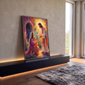 Quadro Decorativo Grande Jesus Abençoando para Sala Laranja | quadros decorativos para sala | Jesus abençoando mulher ajoelhada em jardim colorido com luz dourada ao fundo | em Quadros para Sala | Porao dos Quadros