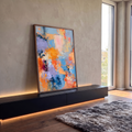 Quadro Decorativo Abstrato Laranja e Azul com Textura | quadros decorativos para sala | pintura abstrata texturizada em laranja, azul, lavanda e creme | em Quadros para Sala | Porao dos Quadros
