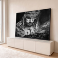 Quadro Decorativo Grande Jesus Cristo Coroa para Sala Preto | quadros decorativos para sala | rosto de Jesus com coroa de espinhos sobre três cruzes em preto e branco | em Quadros para Sala | Porao dos Quadros